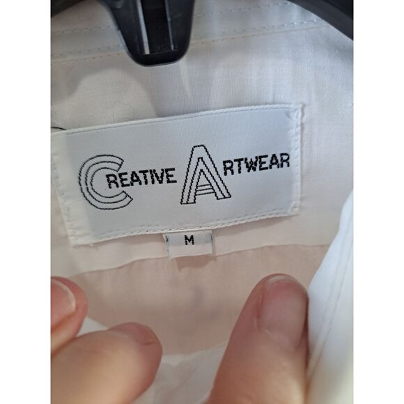 Hand-Painted Creative Artwear White Button-Up Shirt  Floral  Bird Women's Med - Picture 6 of 12